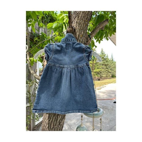 Vintage | 90s Y2K Denim GUESS Cap Sleeve Dress Collared Sz 2T - Picture 6 of 7